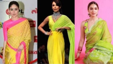 Kiara Advani, Kareena Kapoor and Malaika Arora in high-chic neon saree styles, a quintessential visual delight