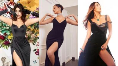 Tara Sutaria, Janhvi Kapoor and Malaika Arora grab eyeballs in black high slit dress with noodles strap, check ASAP