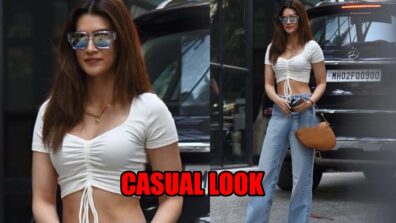 Kriti Sanon Splendid Casual Look In A White Crop Top And Denim Jeans With Small Handbag, See Pics