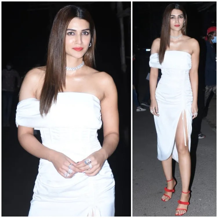 Kriti Sanon’s Showpo Ruched White Dress And Red Shoes Are PERFECT For Late Night Party - 0