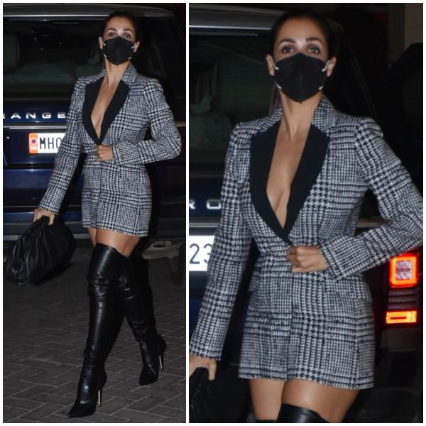 Malaika Arora Looks Stunning In A Houndstooth Patterned Blazer Dress And Thigh-High Boots - 0