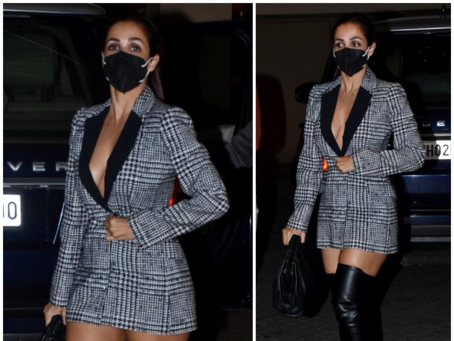 Malaika Arora Looks Stunning In A Houndstooth Patterned Blazer Dress And Thigh-High Boots - 1