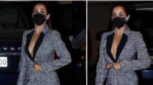 Malaika Arora Looks Stunning In A Houndstooth Patterned Blazer Dress And Thigh-High Boots