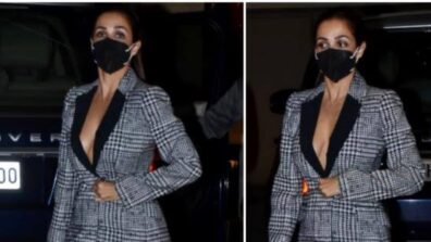 Malaika Arora Looks Stunning In A Houndstooth Patterned Blazer Dress And Thigh-High Boots