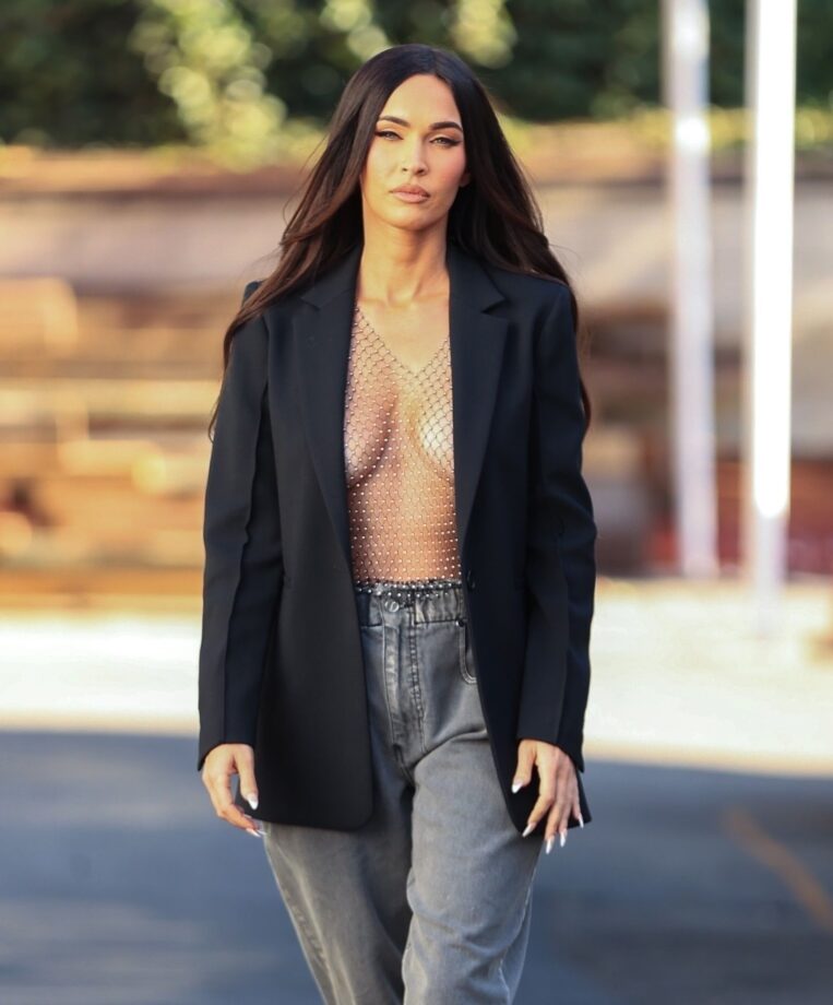 Megan Fox Looks Bold In Open Blazer With No Shirt Look - 1