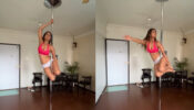 Nia Sharma does sensuous pole dance in orange bralette and shorts, checkout video