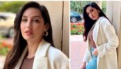 Nora Fatehi Looks Warm And Cosy In A Fleece Jacket Topped With An Adorable Dior Purse