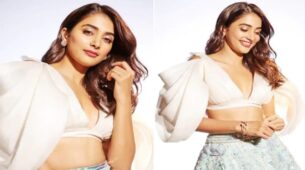 Pooja Hegde Looks Beautiful In White Two-Piece Net Outfit Perfect Dinner to Look!