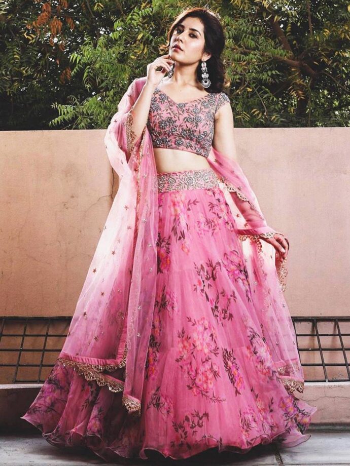 Raashi Khanna Looking Like A Dream In Baby Blue Pink Beadwork Lehenga - 0