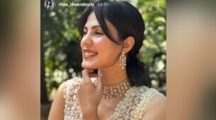 Rhea Chakraborty channelises the desi girl persona in this classic beige Indian couture