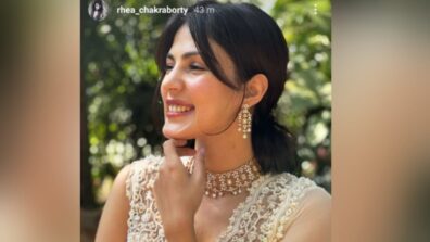 Rhea Chakraborty channelises the desi girl persona in this classic beige Indian couture