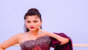Rubina Dilaik Looks Ravishing In A Maroon Chiffon Beadwork Pantsuit With A High Ariana Grande Inspired Ponytail