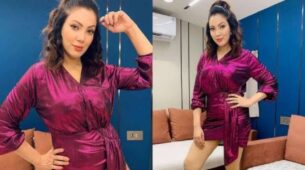 Munmun Dutta looks stunning in the maroon wrap-up full sleeves dress!