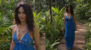 Watch: Mallika Sherawat dazzles in blue deep-neck maxi gown, does stunning ramp walk in Goa