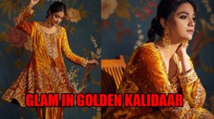 Keerthy Suresh Looks Glam In Golden Kalidaar Kurta-Salwaar