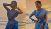 Mere Ghungroo: Mouni Roy shows off her ‘Karakattam’ dance moves in blue saree on the beach