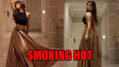 Mouni Roy looks smoking hot in black crop top and golden skirt, fans feel the heat