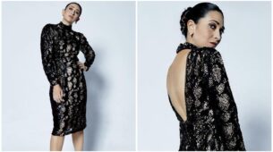 Take A Peek At This Black Glittery Outfit To Look Sparkling Like Karisma Kapoor