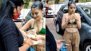 Viral Alert: Urrfii Javed grabs eyeballs in textured slinky bralette and brown trouser, enjoys Mumbai’s special ‘vada pav’ in public