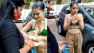 Viral Alert: Urrfii Javed grabs eyeballs in textured slinky bralette and brown trouser, enjoys Mumbai’s special ‘vada pav’ in public