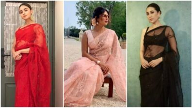 Alia Bhatt, Priyanka Chopra and Karisma Kapoor are beauties in sheer organza Sabyasachi sarees