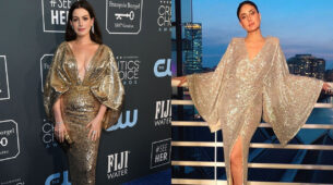 Anne Hathaway’s Golden Loose Billowing Sleeve Gown Vs Kareena Kapoor’s Silver Bell Sleeve Shimmer Dress: Who Wore It Better?
