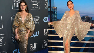 Anne Hathaway’s Golden Loose Billowing Sleeve Gown Vs Kareena Kapoor’s Silver Bell Sleeve Shimmer Dress: Who Wore It Better?