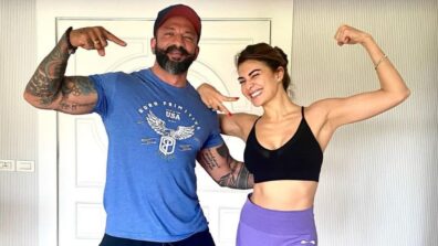 Jacqueline Fernandez looks all fit and sassy in black sports bra and lilac gym tights, see pictures