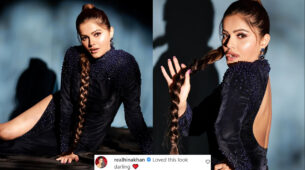 Rubina Dilaik dazzles in navy blue sequin outfit and braided hairstyle, Hina Khan calls her darling