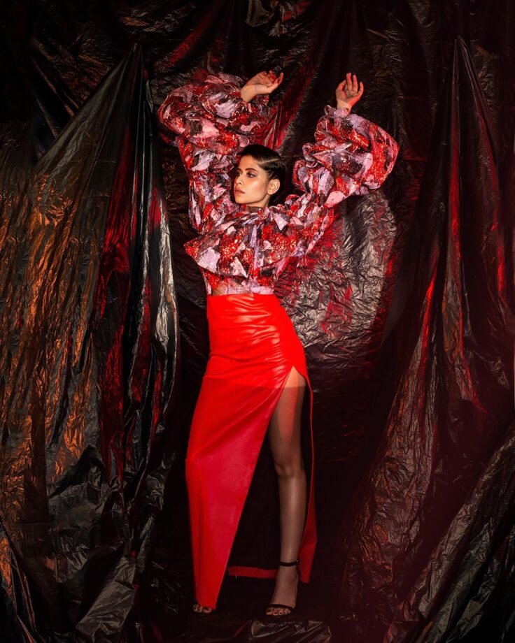 Sai Tamhankar Looks Absolute Heartbreaker In Red Ruffles And Slit Skirt - 0