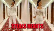 Sapna Choudhary Steals Hearts In White Pantsuit With Corset Crop Top With Designer Malgalsutra