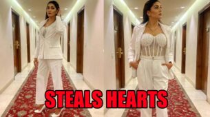 Sapna Choudhary Steals Hearts In White Pantsuit With Corset Crop Top With Designer Malgalsutra