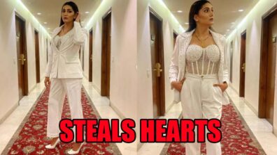 Sapna Choudhary Steals Hearts In White Pantsuit With Corset Crop Top With Designer Malgalsutra