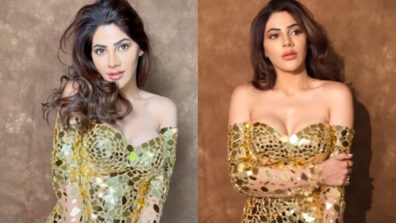 Video: Nikki Tamboli raises heat in off-shoulder shimmery golden outfit, get ready to feel the heat