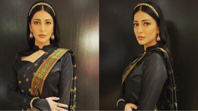 Shruti Haasan graces Guwahati in black embellished saree, fan lovestruck