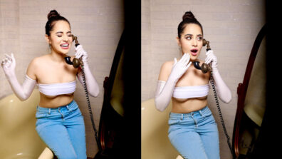 Urfi Javed stuns in an unconventional white tube top and denim jeans, netizens ask “cello tape lg rhi”