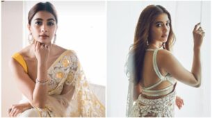 White-Yellow Or Blush Pink, Which Organza Saree Looks Best On Pooja Hegde?