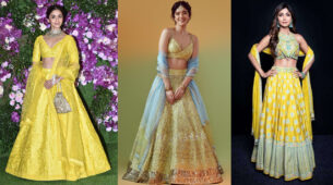 Would You Opt For Yellow Lehenga With Blue Accents Like Alia Bhatt, Shanaya Kapoor, And Shilpa Shetty?