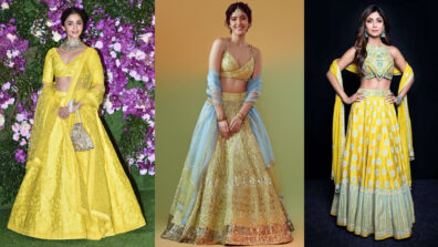 Would You Opt For Yellow Lehenga With Blue Accents Like Alia Bhatt, Shanaya Kapoor, And Shilpa Shetty?