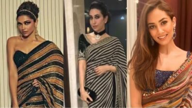 Deepika Padukone, Karishma Kapoor and Mira Rajput look classic in striped sequinned sarees