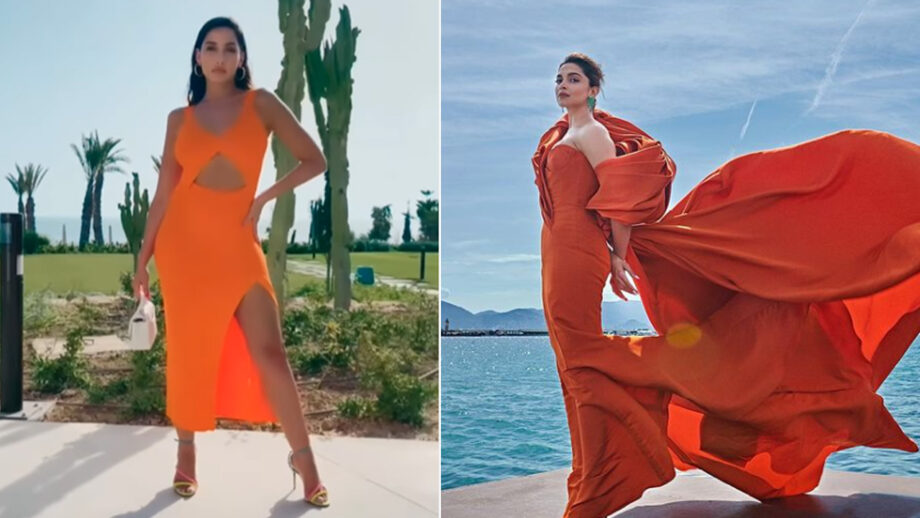 Fashion Face-off: Nora Fatehi Vs Deepika Padukone: Who's your 'queen of hearts' in orange bodycon outfit? 624465
