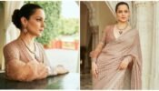 Kangana Ranaut looks fierce in beige saree and royal jewellery at her song “she is on fire” launch