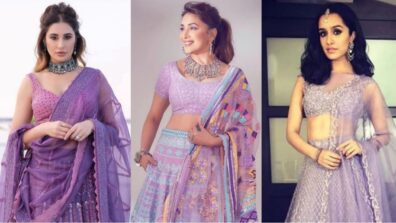 Nargis Fakhri, Madhuri Dixit and Shraddha Kapoor show the ultimate way to stun in embellished Lilac lehengas