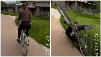 Nargis Fakhri suffers a terrible tumble while riding her bicycle, watch video