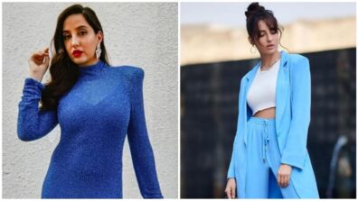 Nora Fatehi Is Infatuated With Blue, From Pantsuits To Bodycon Dresses