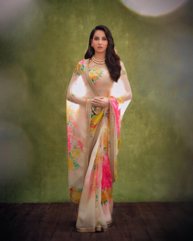 Nora Fatehi Looks Like A Royalty In These Designer Sarees, Check Out - 7