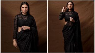 Parineeti Chopra pronounces elegance in this lace-sequinned black saree, see pictures