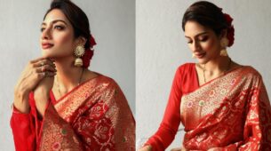 Queen Of Hearts: Nusrat Jahan dazzles in red traditional Bengali saree, fans love her swag