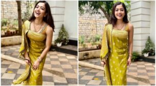 Rashmika Mandanna goes all smiles in ethnic green suit, fans in love