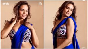 Uff Teri Adaa: Esha Gupta dons sensuous blue saree, flaunts hourglass figure like ‘sensuality queen’